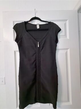 Chesley Black Zip-Front Cap Sleeve Mini Dress